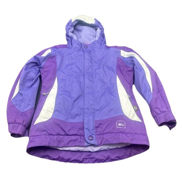 REI Girls Purple Full Zip Lined Hooded Jacket Coat Pockets Sz XXS(4-5) - Picture 1 of 16